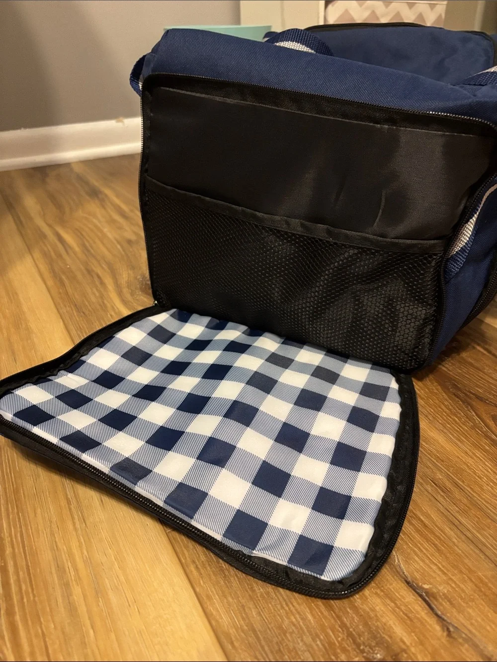 Navy Travel Duffel Bag with Checked Interior (Cooler Insulation)